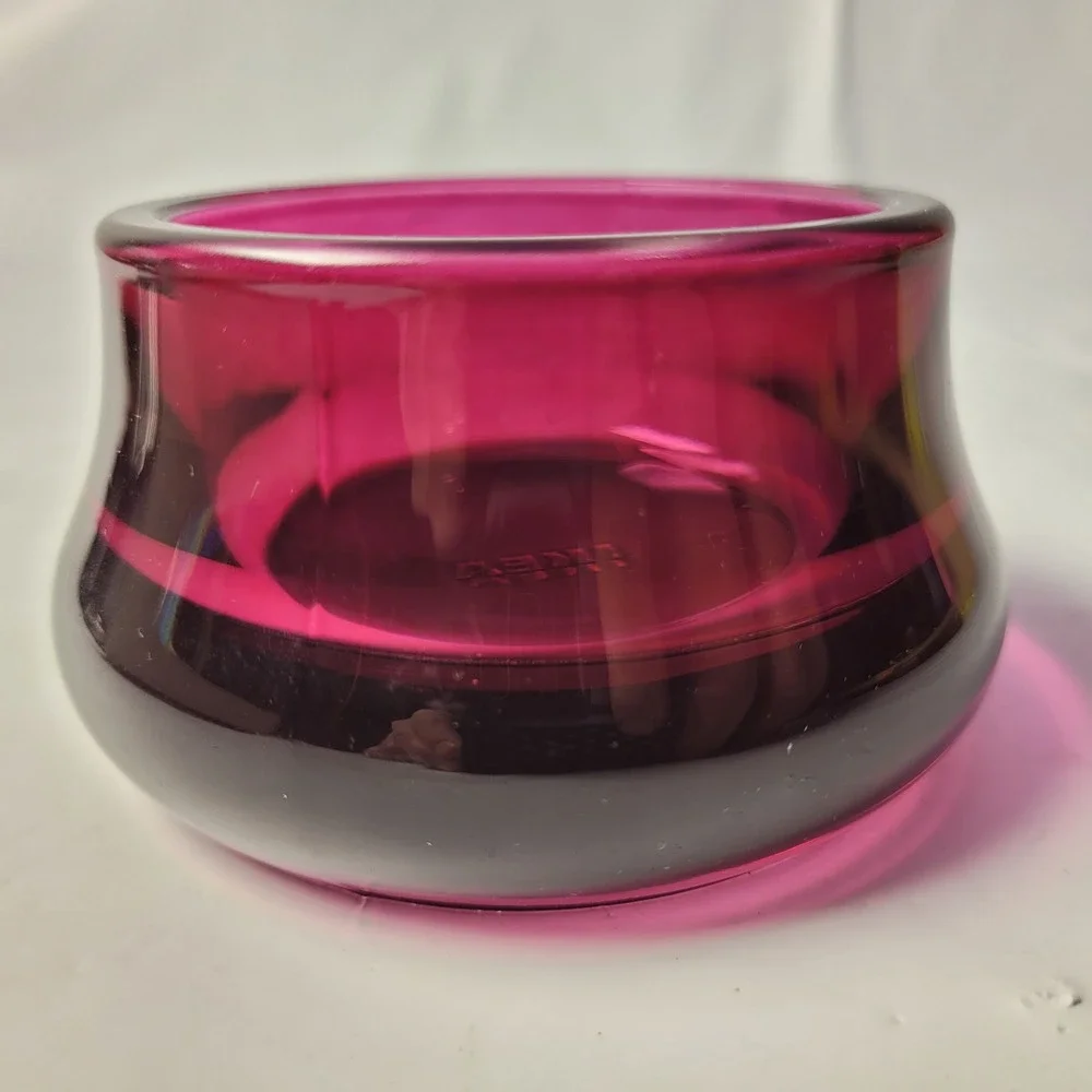 IKEA Strengnes Glass Votive Candle Holder Magenta Purple Heavy Round Bowl